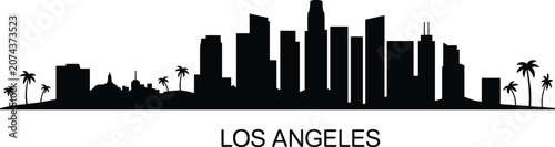 Los Angeles skyline silhouette with palm trees and diverse architecture city urban