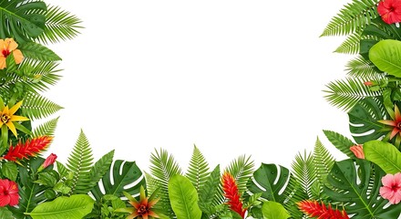 Colorful tropical plants with red flowers in garden setting.
