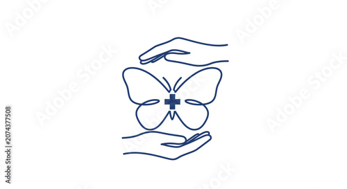 Foto Hands gently cradling a butterfly.