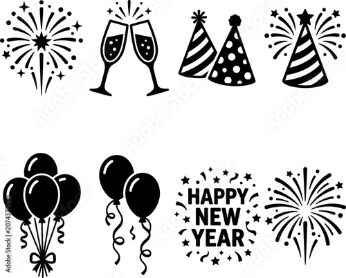 New Year's Eve celebration icons