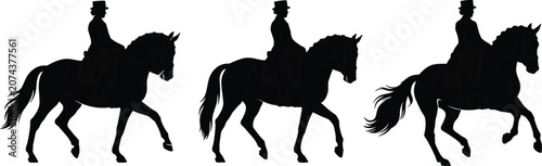 Bild auf Leinwand Equestrian riding silhouette vector collection with horses and riders in formal