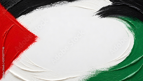 Abstract Paint Brush Frame in Palestine Flag Colors with Large White Copy Space