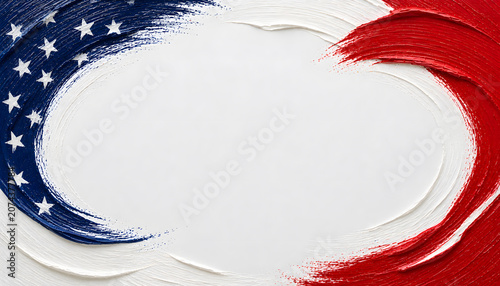 Abstract Paint Brush Frame in United States Flag Colors with White Copy Space
