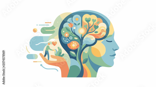 A stylized illustration of a human head with a tree growing inside