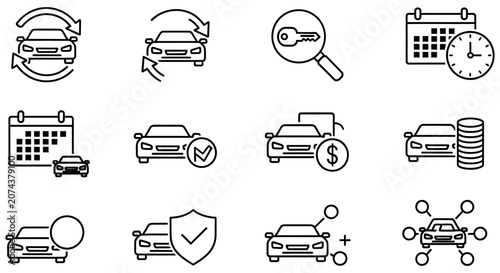 Set of automotive service icons for modern car rental businesses