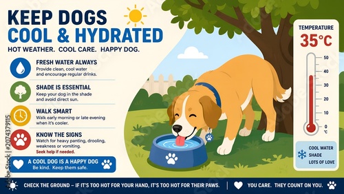 Keep Dogs Cool and Hydrated Summer Heat Protection Poster