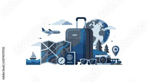 A graphic illustration of travel-related items (2)