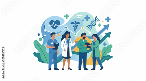 A diverse group of medical professionals discussing health