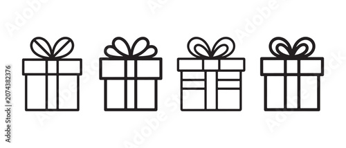 Slika na platnu Set of four black outline gift box icons for holidays and celebrations
