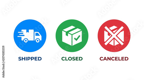 Delivery status icons for shipped, closed, and canceled orders.