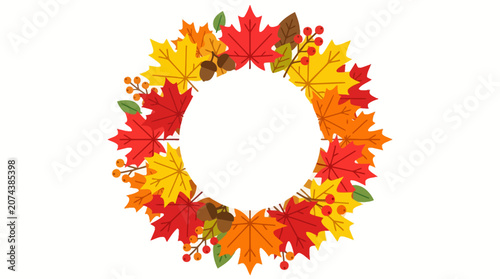 Colorful autumn leaves decorative wreath.