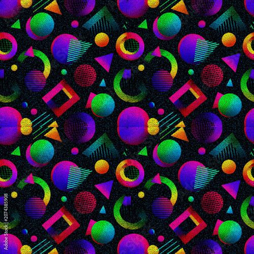 Vintage Risograph Textured Pattern, Colorful Vibrant Geometric Halftone Tile for Trendy Textiles