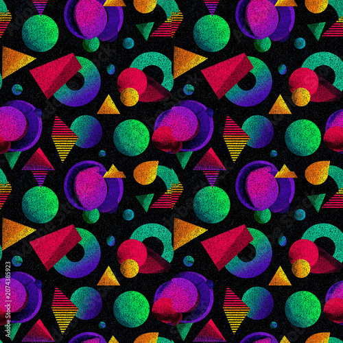 Vintage Risograph Textured Pattern, Colorful Vibrant Geometric Halftone Tile for Trendy Textiles