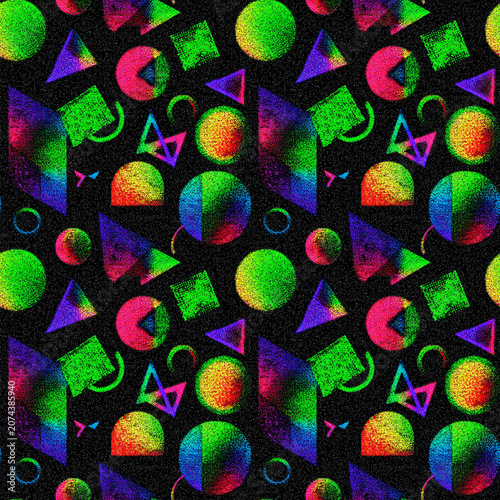Vintage Risograph Textured Pattern, Colorful Vibrant Geometric Halftone Tile for Trendy Textiles