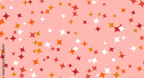 Vibrant festive pattern with colorful stars on light pink background.