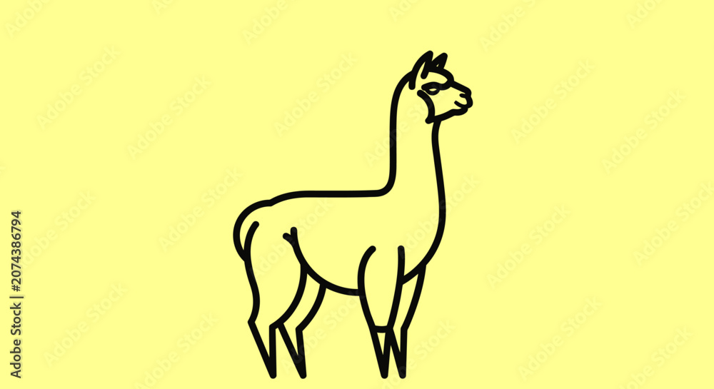 Fototapeta premium Minimalist alpaca line art illustration on yellow background