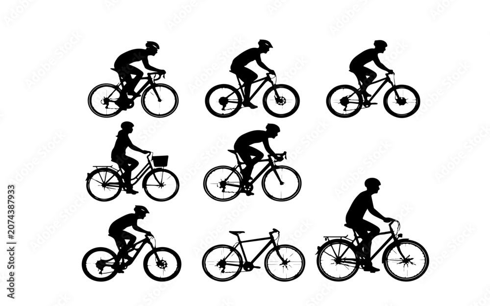 Fototapeta premium Road Cycling Athlete Silhouette Icons Featuring Dynamic Bicycle Riding Action Poses
