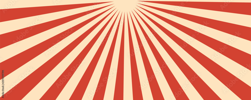 Obraz premium Circus background and spiral retro rays vector pattern. Vintage poster of red white sun or star burst radial lines with grunge texture, circus, carnival, summer fair or chapiteau backdrop