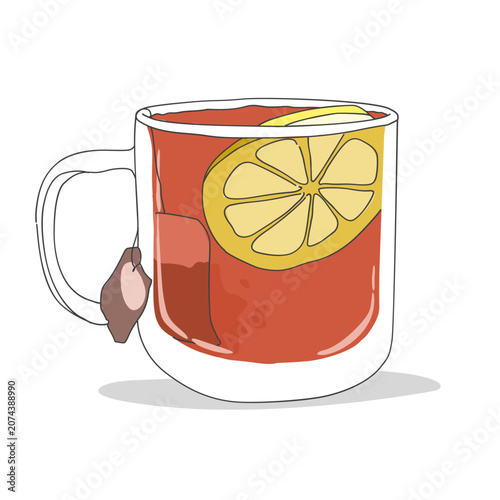 a glass cup of tea with lemon slices. Drink and sitrus fruit issolated on white