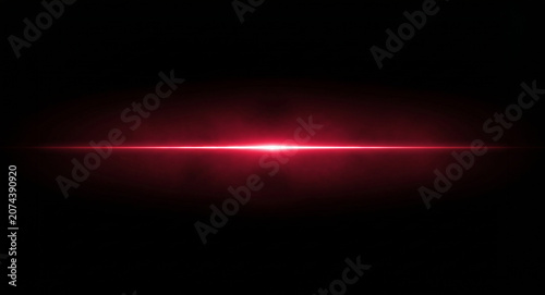 red laser beam light effect with glowing horizontal line on black background