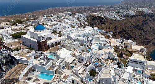 Aerial view of Imerovigli village in Santorini, Greece