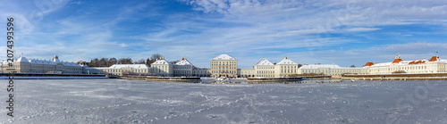 Winter panoramic view of Nymphenburg Palace in Munich, Germany