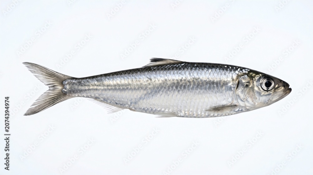 Naklejka premium Single Sardine Fish Isolated on White Background Studio Shot.