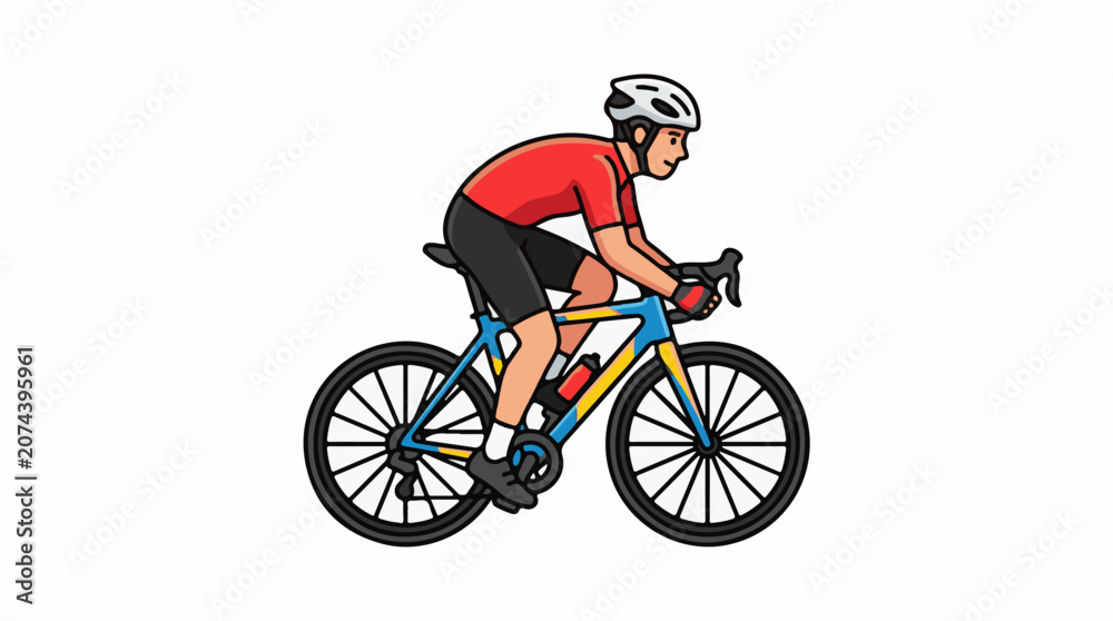 Naklejka premium Man Riding Bicycle Wearing Helmet Fast.