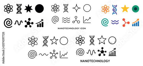 Science icons with atom dna and spiral minimal style