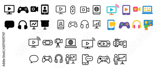 Media icons with camera controller play outline