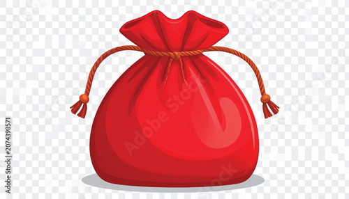 Red drawstring bag with tassels.