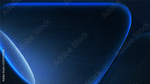Abstract blue digital wave background with particle dots, flowing light lines, and futuristic technology concept, 3d render illustration