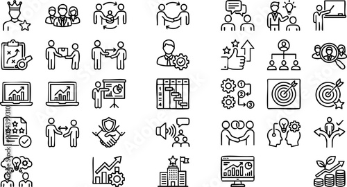 Schilderij op canvas Business management and professional success planning thin line doodle style vec