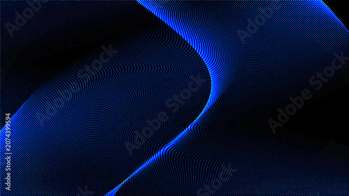 Abstract background with a flowing wave of blue dots, digital particle wave, technology background, data stream, futuristic motion design