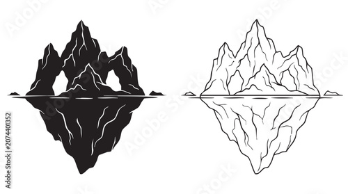 Εκτύπωση καμβά mountains vector icon with mirrored reflection silhouette