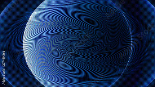 Abstract blue digital sphere made of particles, futuristic technology background, glowing wave pattern, data visualization, 3d render, network connection