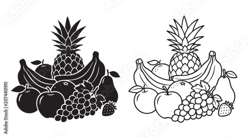 Schilderij op canvas pineapple fruit icon set with bananas grapes strawberries