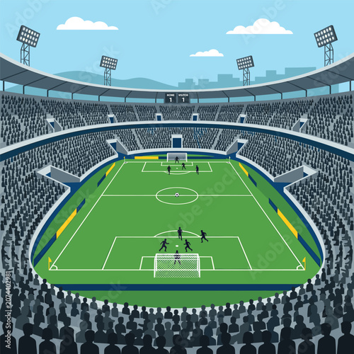 Soccer Stadium Football Game With Field With Goal