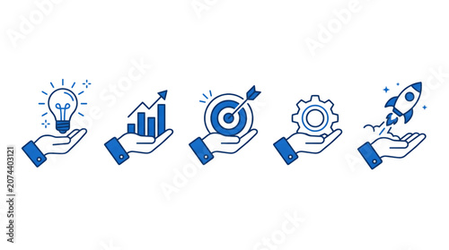Foto business growth strategy hand gesture icons line style startup success vector se