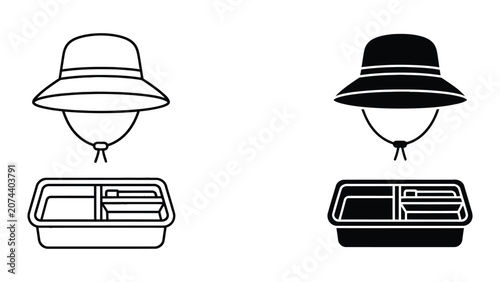 Obraz na plátně Vector hats and storage trays illustration with flat design
