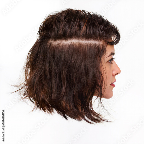 Creative hair styling showcases unique profile of short wavy hairstyle