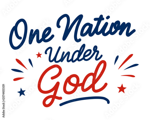 One Nation Under God patriotic hand lettering quote with stars for American holidays