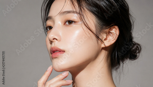 Glowing skin realistic beauty portrait of woman with natural makeup for skincare and cosmetic advertising