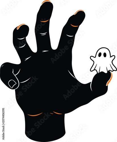 Hand with ghost on finger spooky halloween season gesture celebration