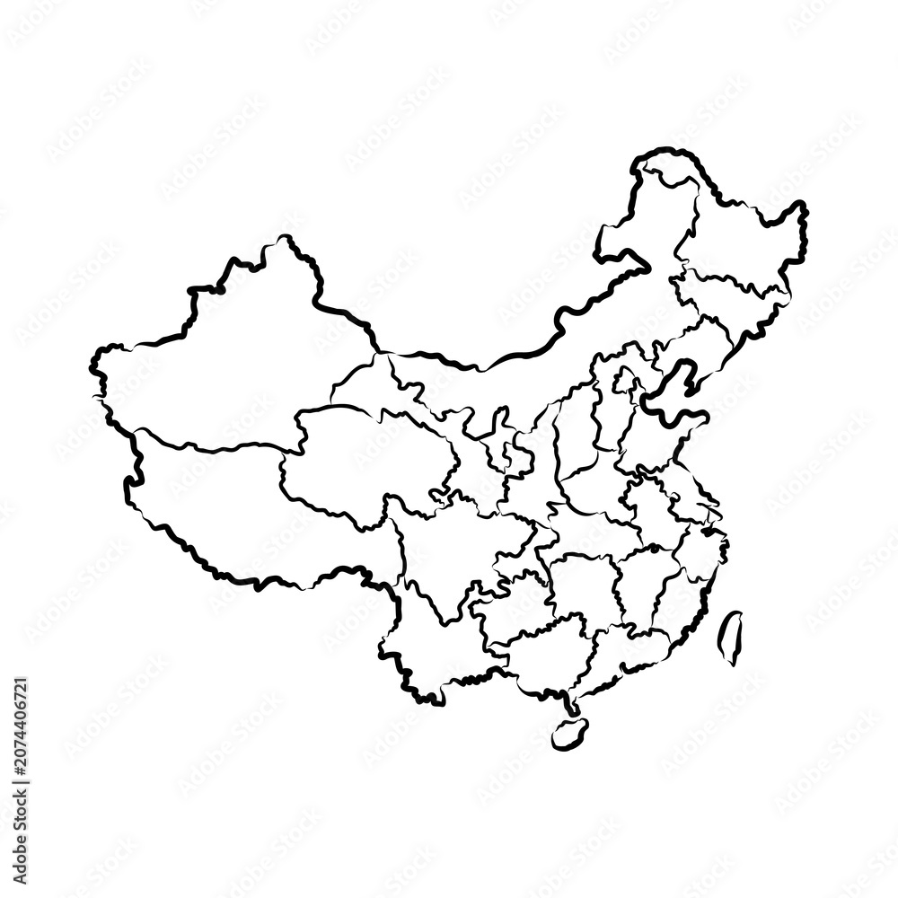 Fototapeta premium China outline map, vector sketch