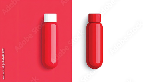 Red plastic water bottles isolated.