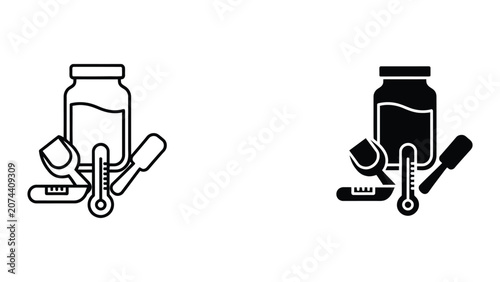 Vector illustration of medicine bottle with pills and syringe set isolated on white background