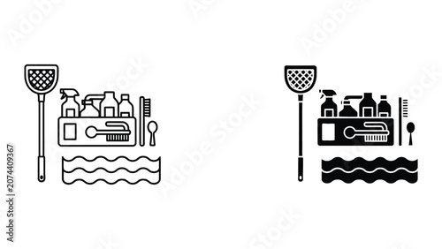 Vector illustration of toothbrush and toothpaste set with dental care icons