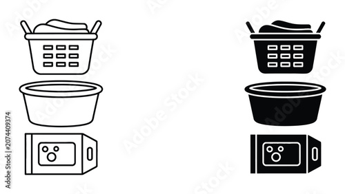 Vector laundry basket and washing machine illustration with timer