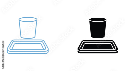 Vector illustration of two pet food bowls with water and kibble containers